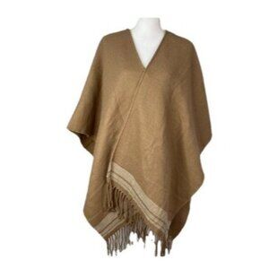 a.n.a A New Approach Womens One Size  Open Wrap Poncho Sweater Fringe Brown Cozy